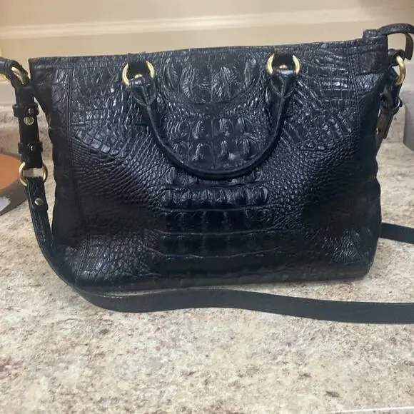 Brahmin black croc leather embossed satchel handbag - Picture 4 of 4